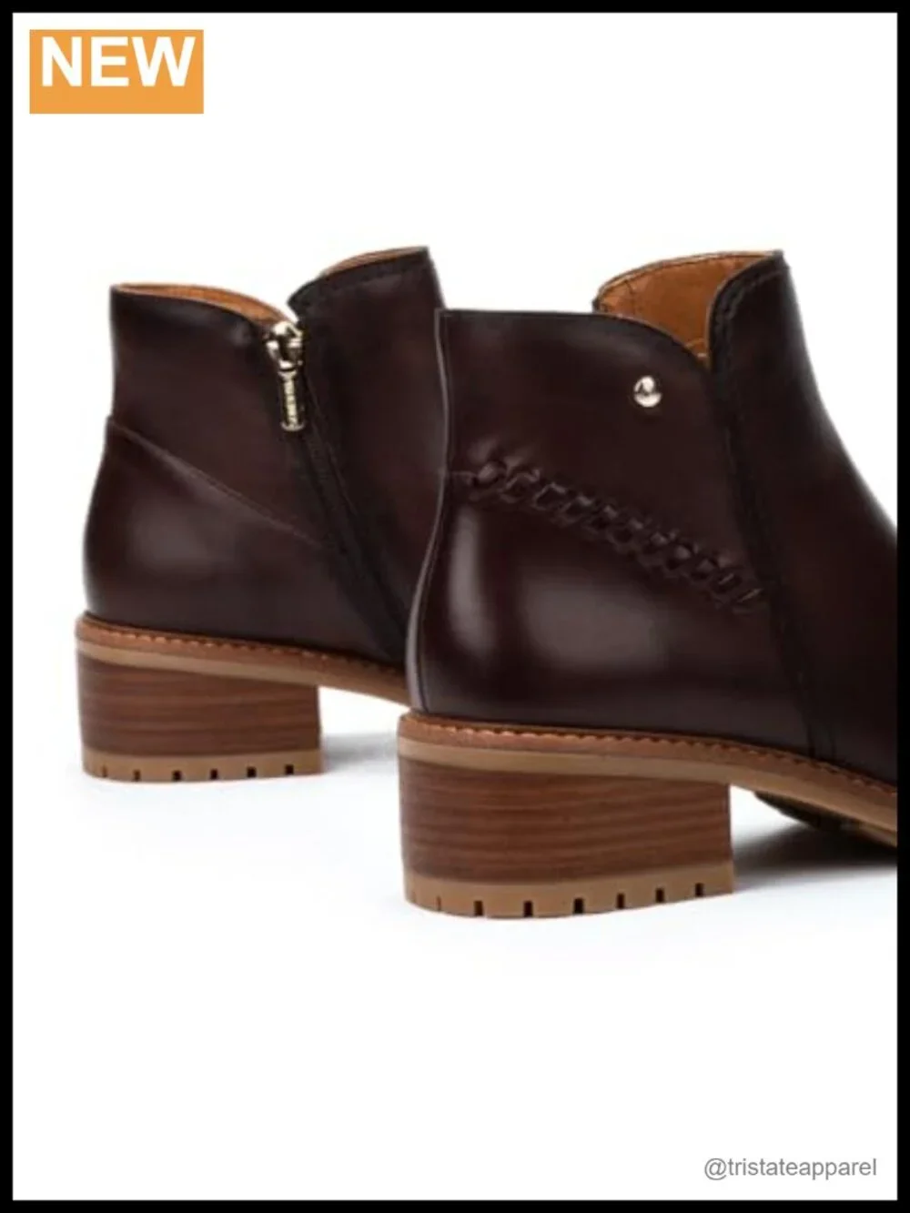 Leather Ankle Booties Block Heel Zip Closure Lug Sole Made in Spain